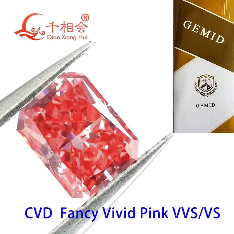 

CVD diamond Fancy Vivid Pink color 1.2ct VVS1 clarity radiant shape GEMID certificated lab grown diamond loose stone