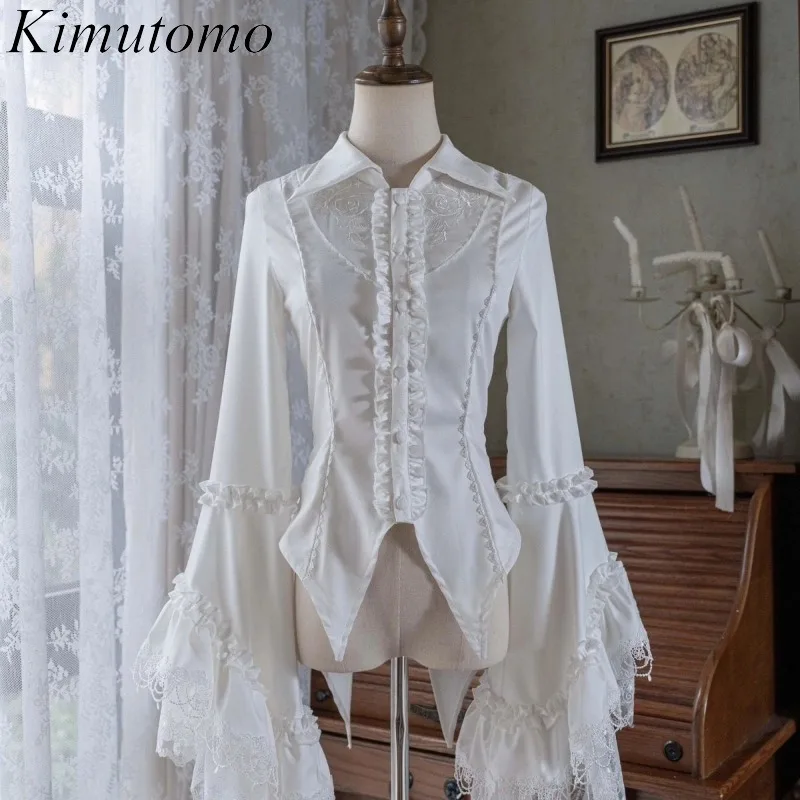 

Рубашки Kimutomo для женщин: винтажные, с кружевными вставками, расклешенные, с длинными рукавами, в стиле Лолита, милые готические блузки в эстетике Y2K, в стиле Харадзюку, женские