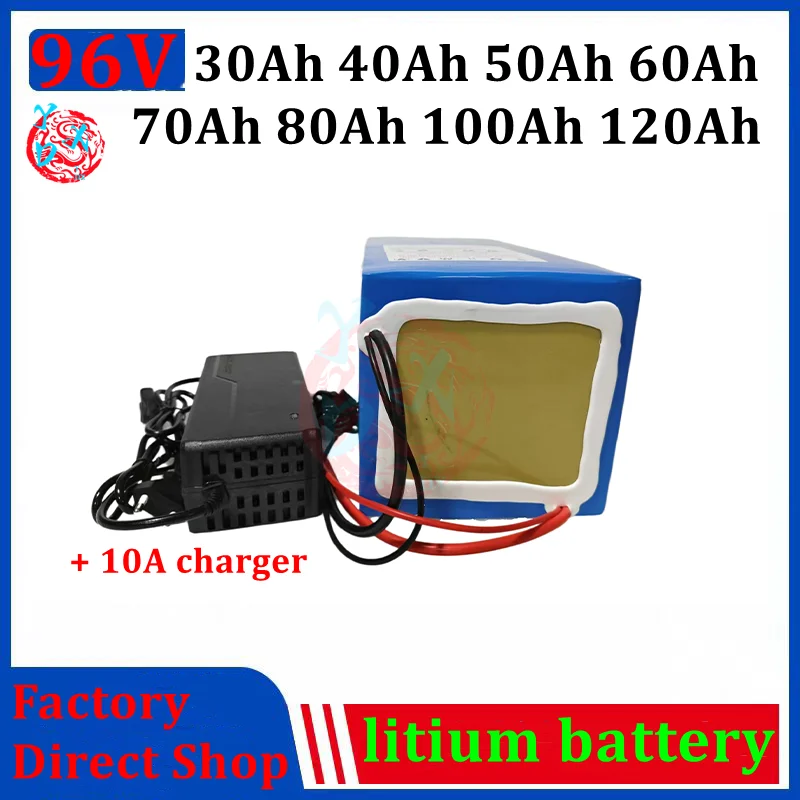 96v 60ah 80Ah 100Ah 30Ah 40Ah lithium ion battery li ion 26S BMS for 5000w motor robot scooter motorcycle AGV + 10A Charger