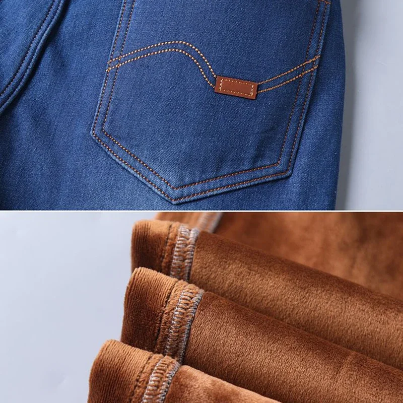 الرجال جديد شتاء دافئ الجينز الذكور صوف مبطن سميكة الدنيم السراويل فضفاضة مستقيم الباردة حماية عادية نظرة أطول بنطلون #5