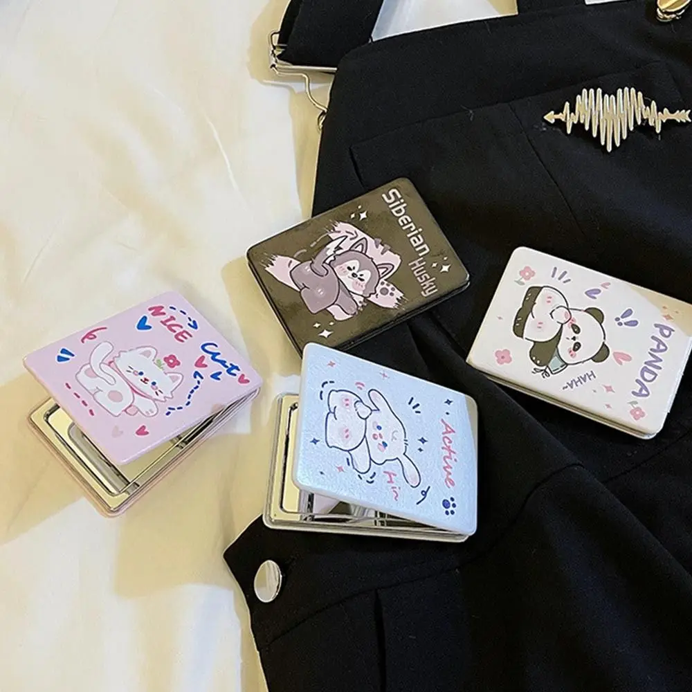 PU Folding Makeup Mirror Foldable High Definition Foldable Cosmetic Mirror Cat Elegant Rectangle Pocket Mirror Vanity Tools