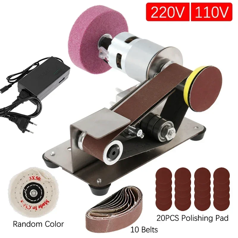 Mini Electric Belt Sander Polishing Machine Multifunctional Grinder Belt Sander 7 Gears Adjustable Cutter Edges Sharpener