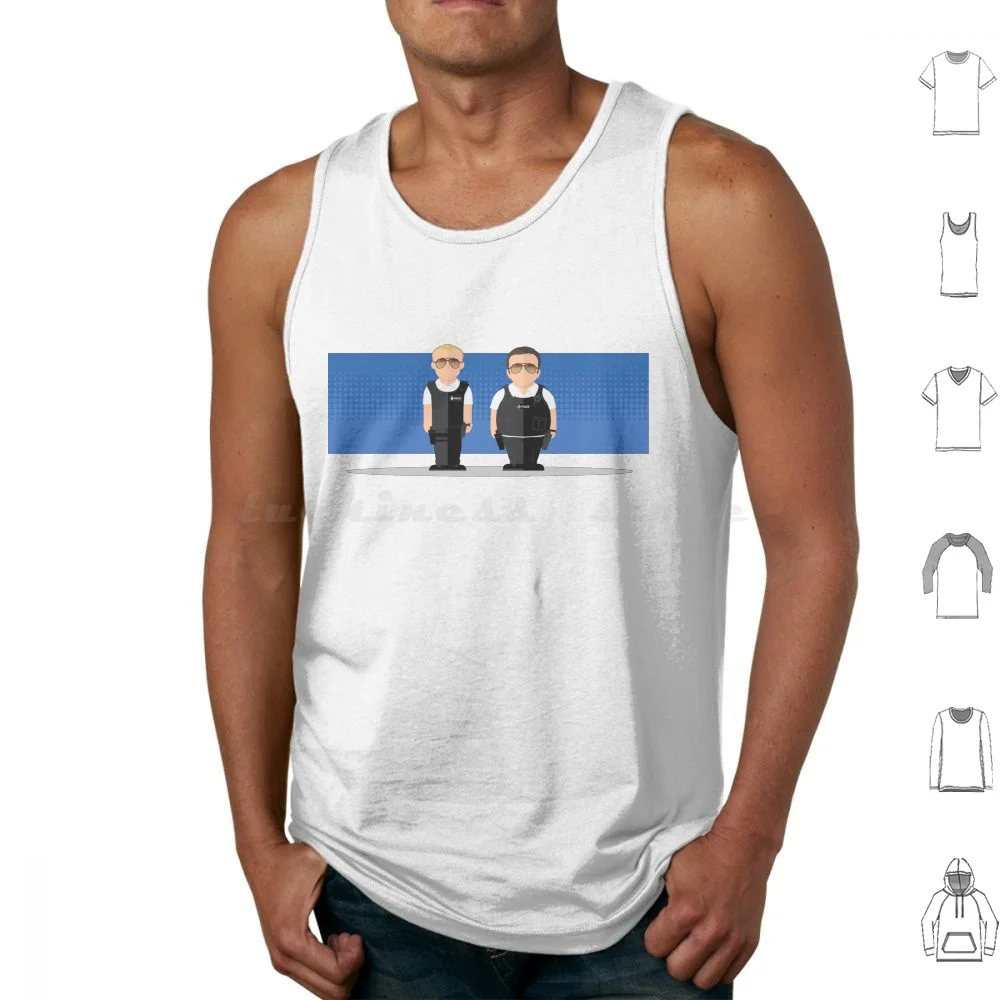 Police Tank Tops Print Cotton Hot Fuzz Cornetto Trilogy Nick Frost Simon Pegg Edgar Wright Comedy Funny Featureless