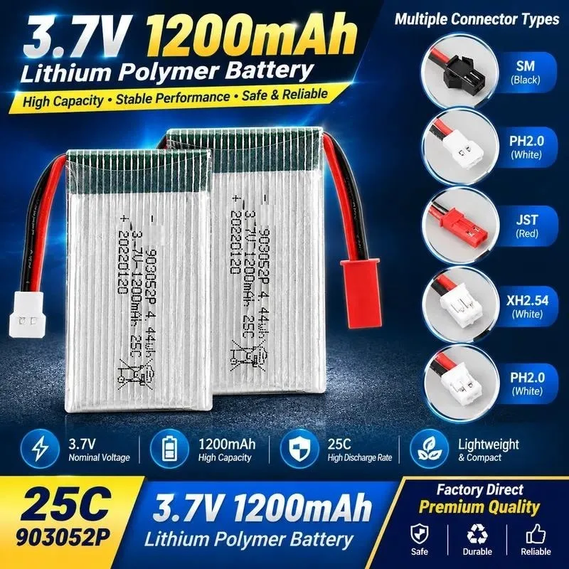 Customized 3.7V 1200mAh Lithium Battery for X5SW Aircraft 25C Model Aircraft Accessories 903052P Drone Battery