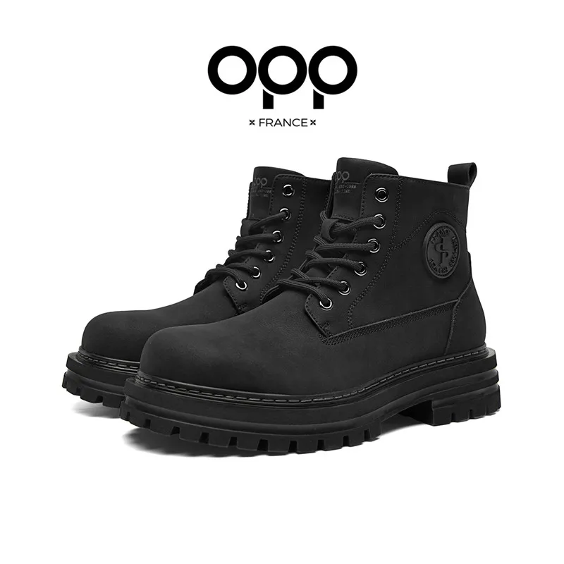 OPP Men High Top Cow Shoes Leather Men's marti boots winter Ankle Boots For Men Hook&loop Shoes Motorcycle Boots Tactic - view 3