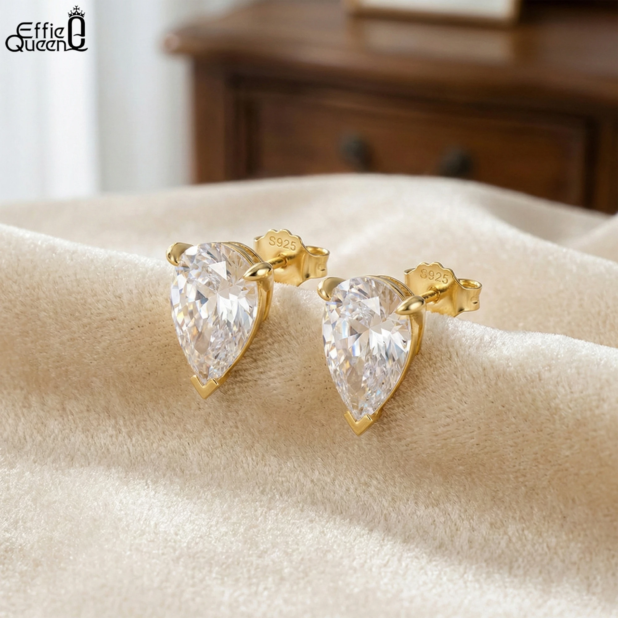 Effie Queen Simple Zircon Stud Earrings 925 Sterling Silver Trendy 8A Dazzling Zirconia Accessories Wedding Jewelry Gift LZE02