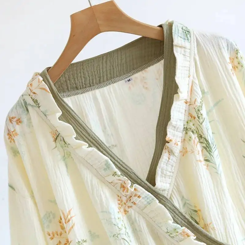 الربيع والخريف القطن قمصان النوم النسائية طويلة الأكمام كيمونو الجلباب ملابس خاصة رقيقة يوكاتا عرق البخار الملابس #4