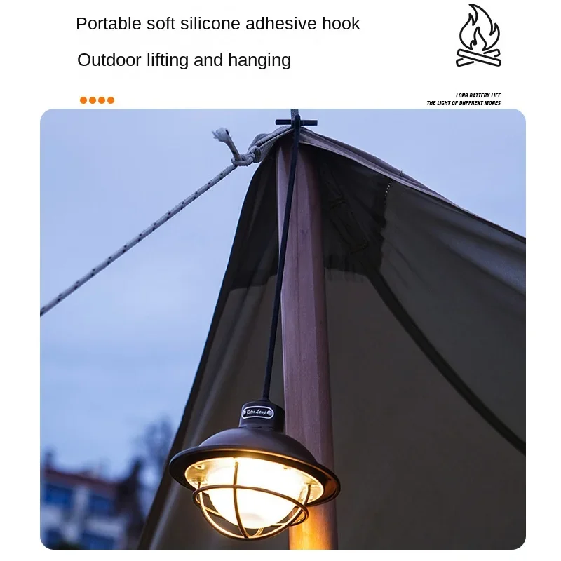 Outdoor Retro Rope Camping Lantern Type-C Rechargeable Waterproof Portable Lamp 3 Lighting Modes Stepless Dimming Ambient Light