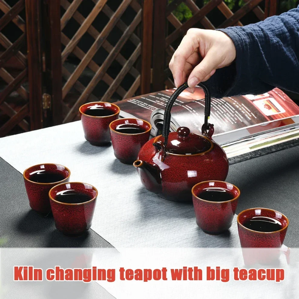 7 PCS/Set Ceramic Tea Set 700ML Kiln Change Color Teapot With Handle 150ML Tea Cup Health Ceramics Tea Pot  Cup Combination