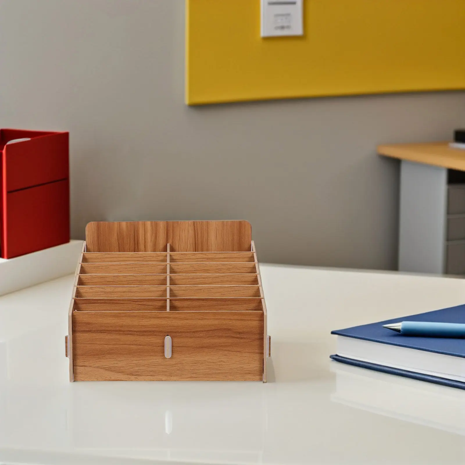 12-Slot Wooden Cell Phone Storage Box Desktop Organizer Multi-Grid Phone Holder for Classroom Office Meeting Room