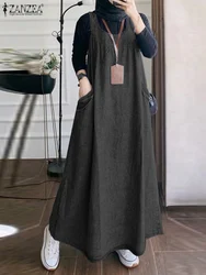 2024 ZANZEA moda donna senza maniche Casual allentato prendisole Sarafans Solid Abaya Vestido estate Denim blu tuta musulmana vestito