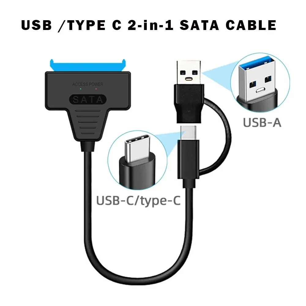 SATA to USB3.0/Type-C Adapter Cable Up To 6 Gbps High Speed Support 2.5 Inch External HDD SSD Hard Drive 22 Pin Sata III Cable