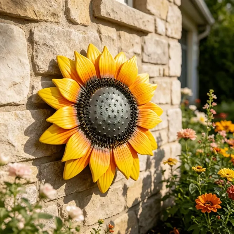 Metal Sunflower Wall Hanging Decor Waterproof Iron Art Ornament for Garden Balcony Living Room Kindergarten