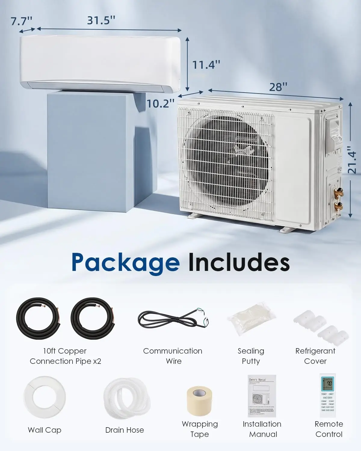 

12000 BTU Mini Split AC & Heat Pump, Inverter, WiFi App, 115V, 17 SEER2, Cools 750 Sq.Ft, Installation Kit Included, Custom
