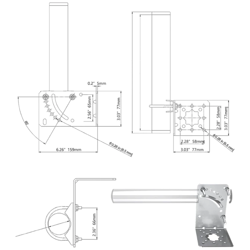 L Mounting Bracket Mount Mount Bracket Antenna Short Wall Mount for Starlink Gen 2 and Dish Adjustable Mounting