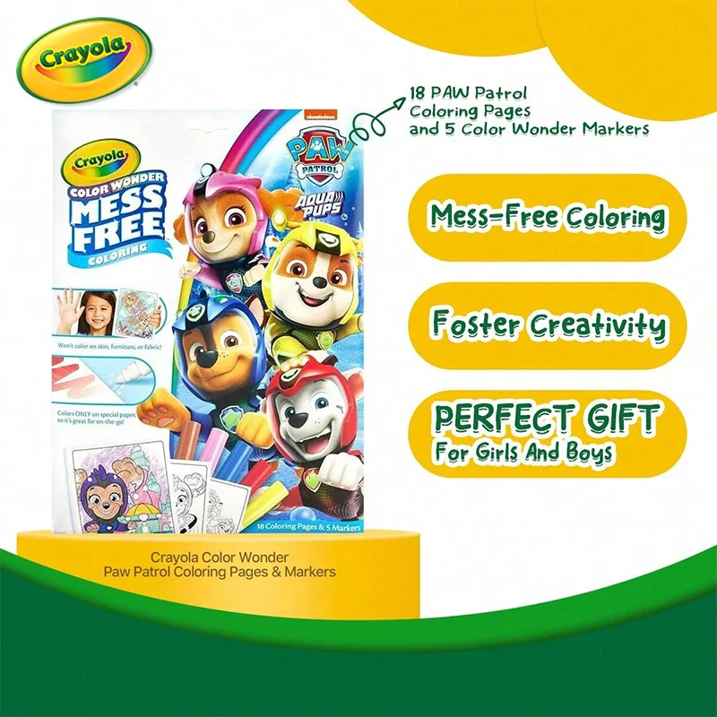 Crayola Color Wonder Paw Patrol Aqua Pups Coloring Set (20+ Pcs), 18 Color Wonder Pages, 5 Mess Free Markers, Toddler Coloring