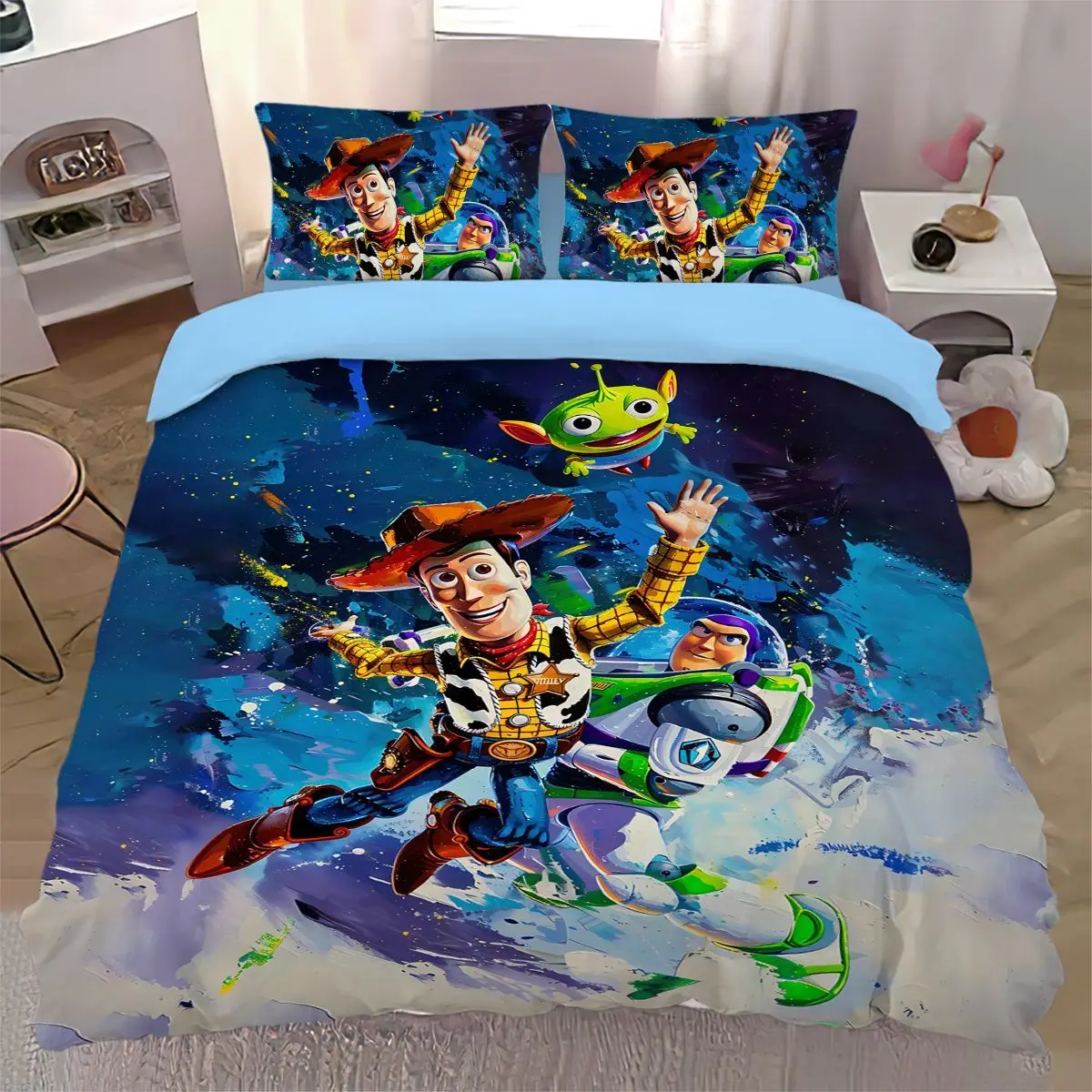 Anime Girls Boys Duvet Cover Set,Toy Story Buzz Lightyear Cartoon Print Quilt Cover Bedding Set Matching Pillowcase 75*50