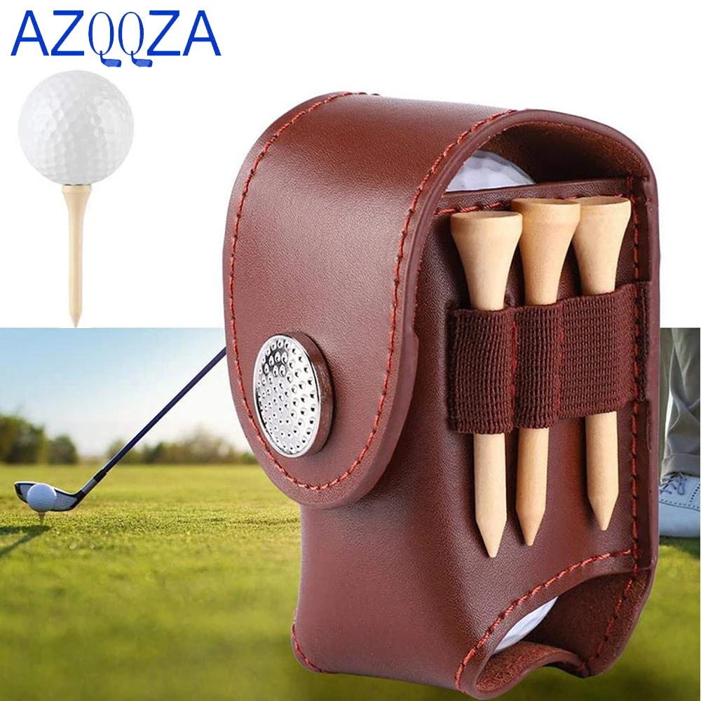 golf mini bag PU leather with golf tees golf ball Hang on waist golf belt with 2 Balls,2 colors to choose brown gift for husband