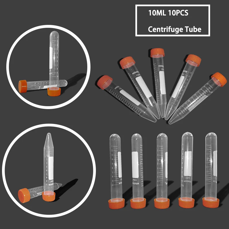 10Pcs 10ml Centrifuge Tube Screw Cap Round/Pointed Bottom Centrifugal Tube Laboratory Vial Sample Container Lab Supplies