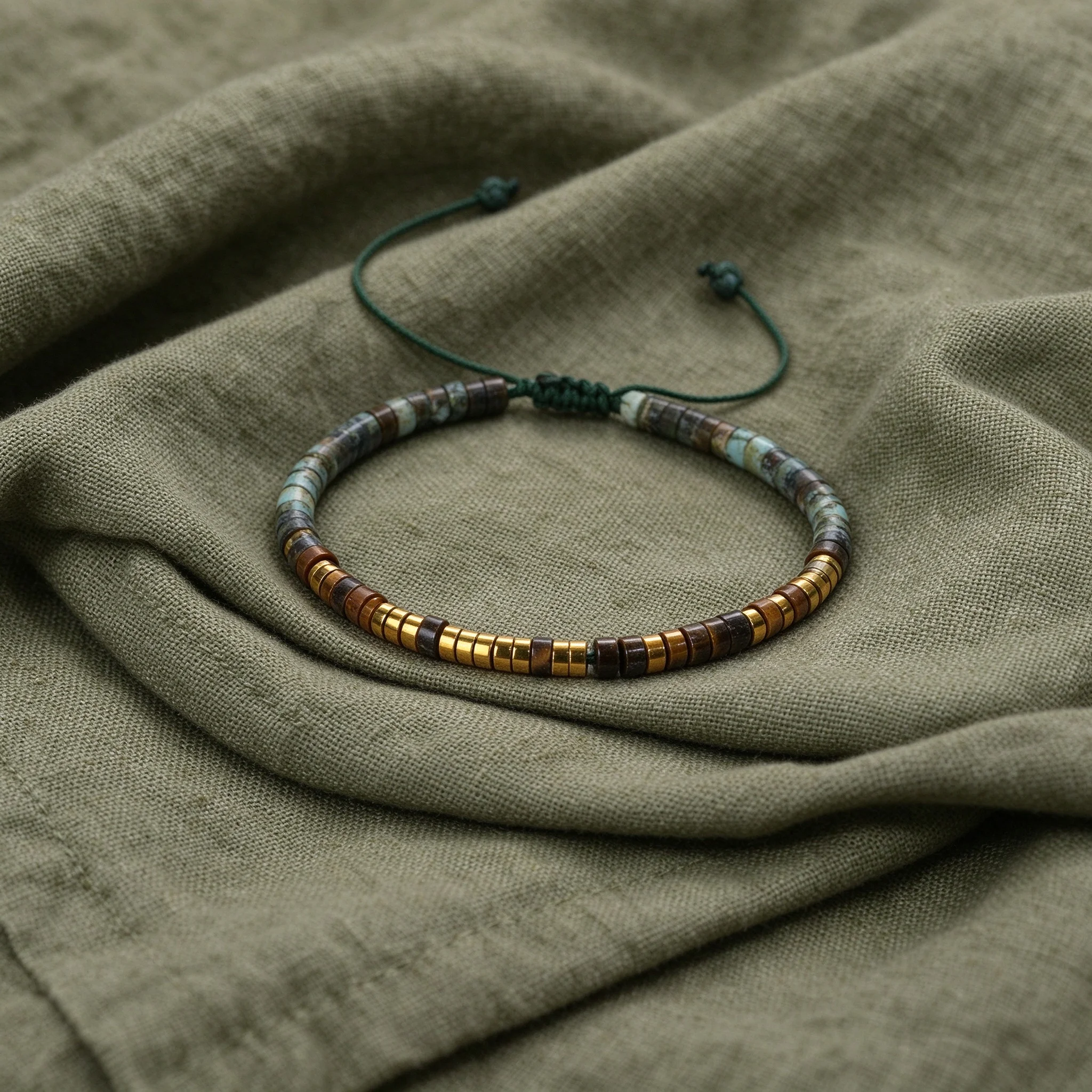 1pc Natural tiger eye and moss agate pill shaped bead bracelet, stretchable braided rope jewelry, daily wear and gift giving