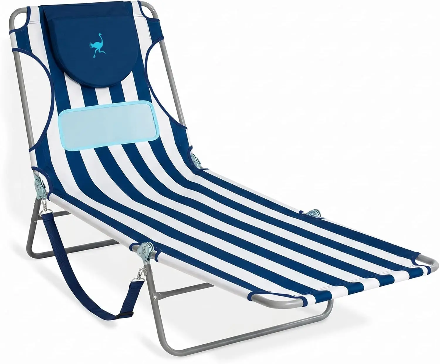 

Ladies Comfort Lounger with Chest Support, Foldable & Portable Reclining Outdoor Patio Beach Lawn Camping Pool Tanning Chair, Blue Stripe
