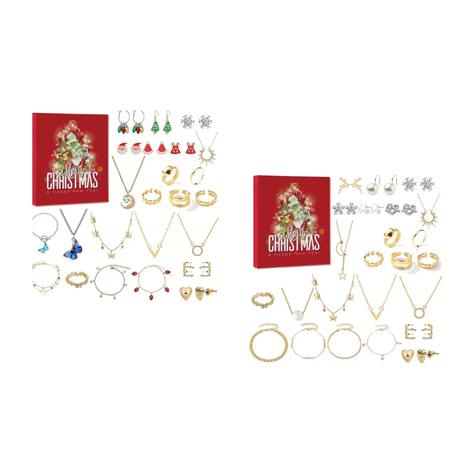 Jewelry Advent Calendar Ornaments Charm Making Kits Decorative Necklaces Bracelets Earrings Set Surprise Gift Xmas Gift Box