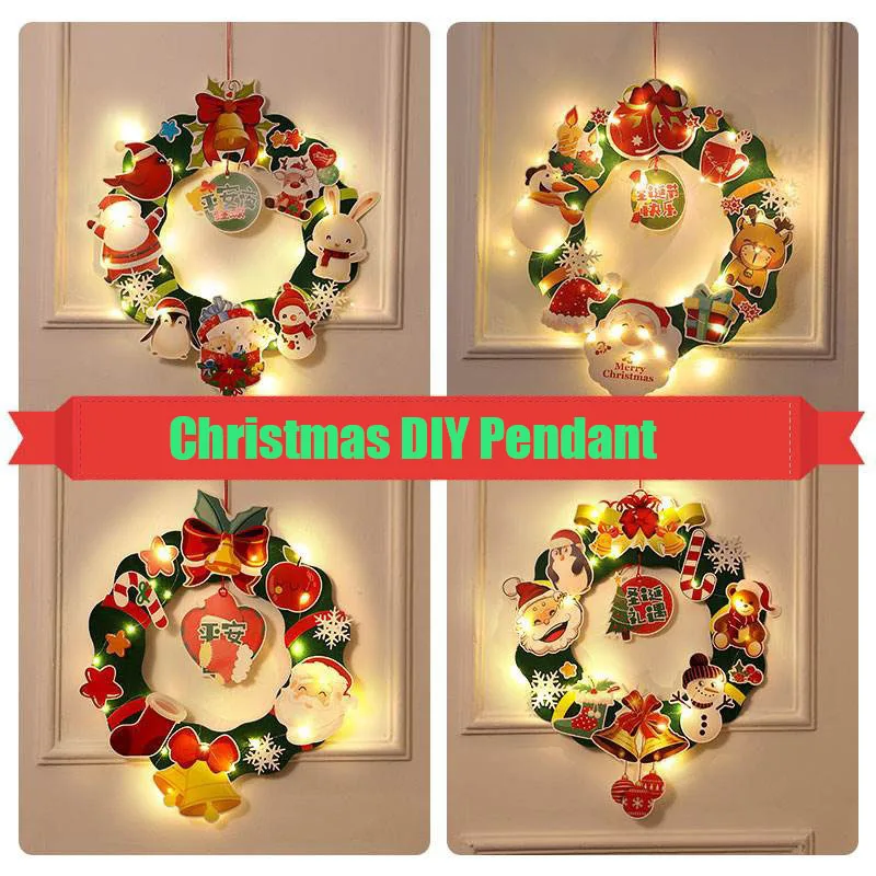 Christmas Wreath Door Hanging DIY Felt Material Home Hanging Manual Mall Scene Layout Elderly Snowman Elk Wall Decoration Circle