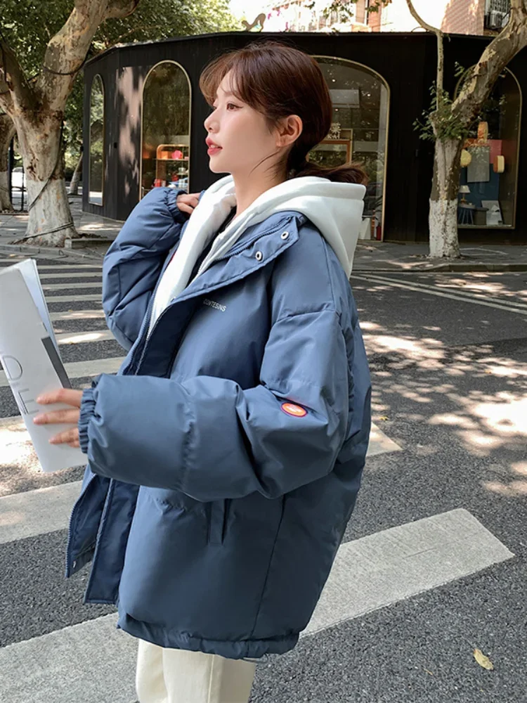 Winter Thicken Puffer Jacket Women Hooded Casual Loose Korean Oversized Cotton Padded Coats Female Long Sleeve Parkas Mujer