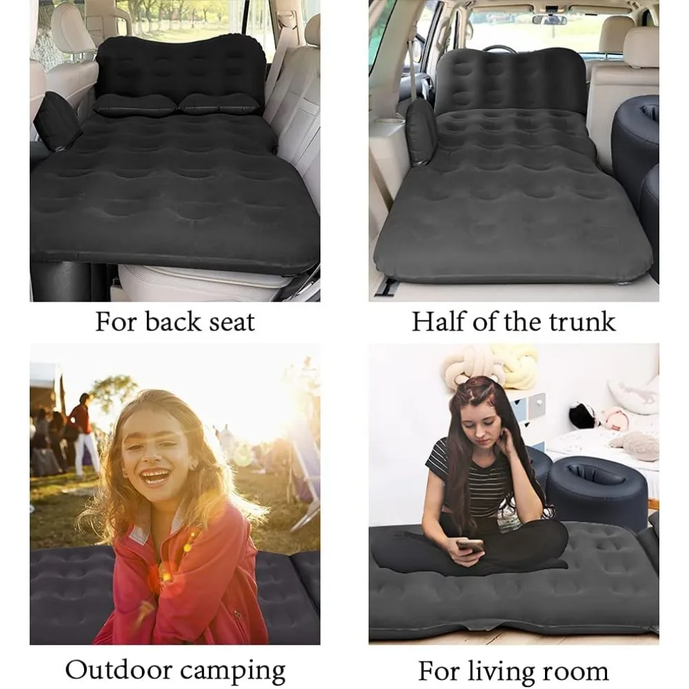 Colchón de aire inflable para coche, cama de viaje gruesa para acampar, almohadilla para dormir con bomba de aire para coche, 2 almohadas