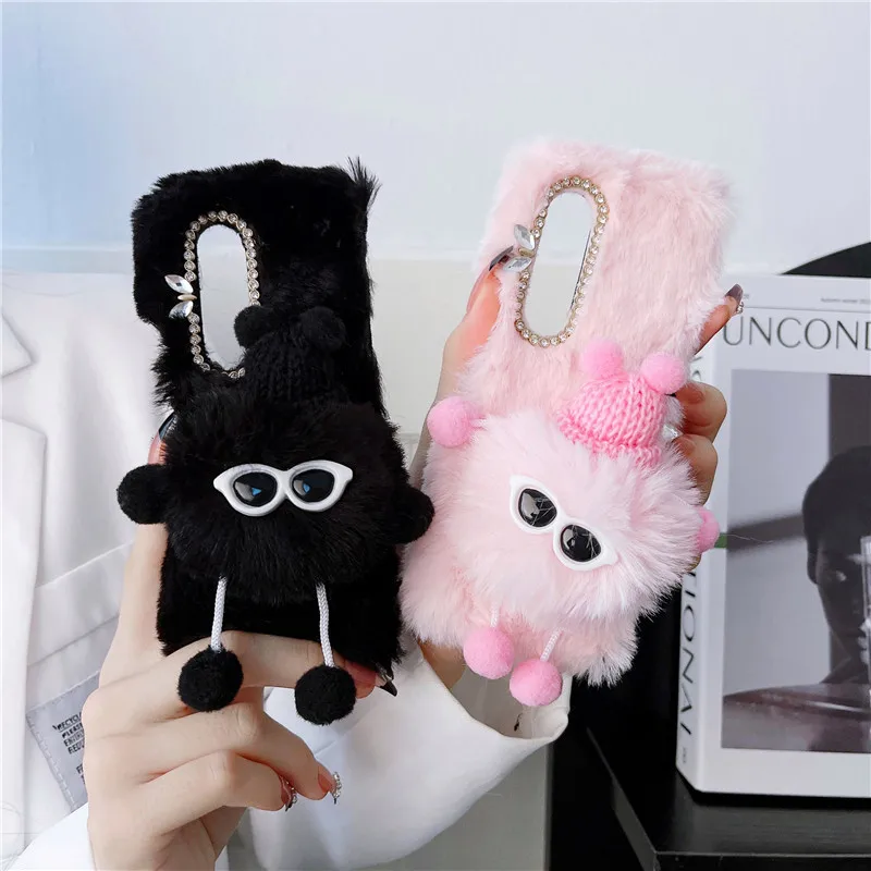 DIY Cute Cartoon Plush Bear Santa Phone Case for Samsung Galaxy Z Fold6 Case For Galaxy Z Fold5  Cover Z Fold3 Capa Z Fold 4