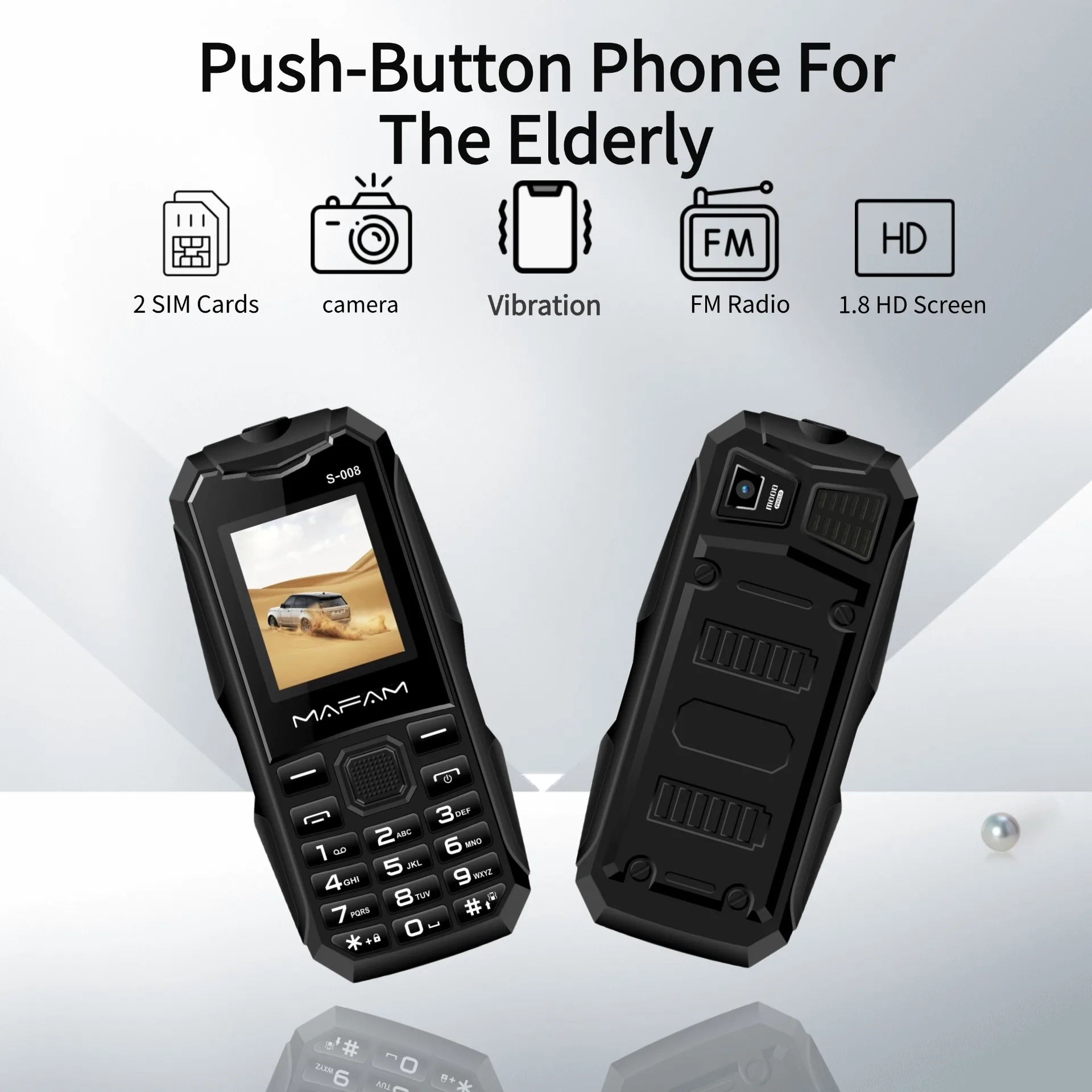 MAFAM S008 GSM 2G Low Price Torch Push-Button Phone For Senior Rugged Phone Long Standby Two Sim Cards Loud Speaker Mobile