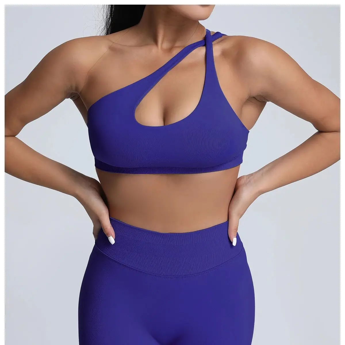 No Logo Women Asymmetry Bra Seamless Halter Top High Support Push-up Open Back Gym Wear Bicycle Yoga Workout Underwear