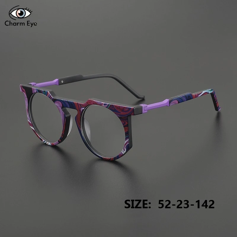 

Retro Women Color Blocked Glasses Frame High-quality Acetate Round Men 150 Large Face Myopia Reading Anti Blue Light Eyeglasses