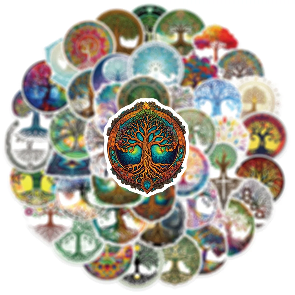50 PCS Dreamy Tree Of Life Graffiti Stickers Retro Nordic Pattern Totem Tree Non Repeated Decals Student Game Stickers
