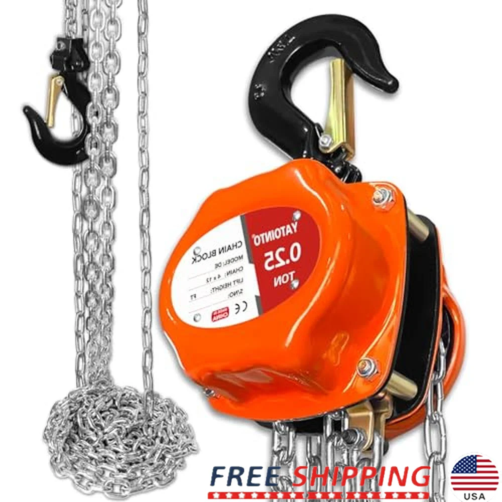 Compact Portable Mini Hand Chain Hoist 1/4 Ton 550Lbs 10FT Lift Height Efficient Brake System Durable Reliable Safe Easy