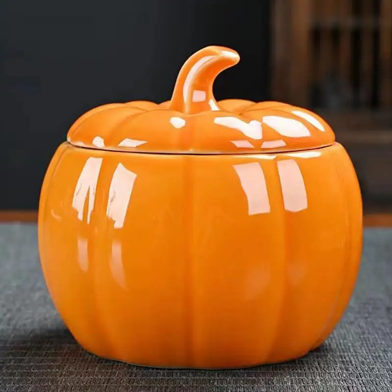 Pumpkin Jar Soup Can Seasoning Pot Soup Bowl pumpkin candy jar pumpkin-shaped canister Ceramic Food Storage Pot Canister Storage