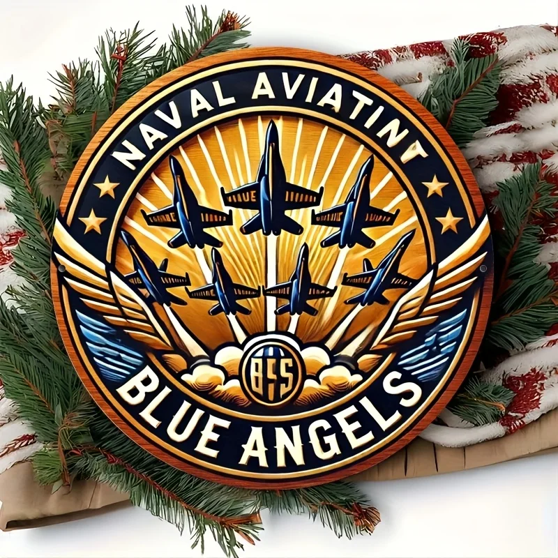 2D Flat, 1pc 2D Flat Printing Metal Iron Sign 20x 20cm1pc1pcs Naval Aviators Blue Angels Round Sign, Wall Mount, Reusable Home &