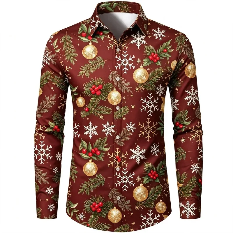 Men's Dark Green Halloween Element Print Long Sleeve Shirt Button Down Casual Holiday Party Dress Shirts For Men