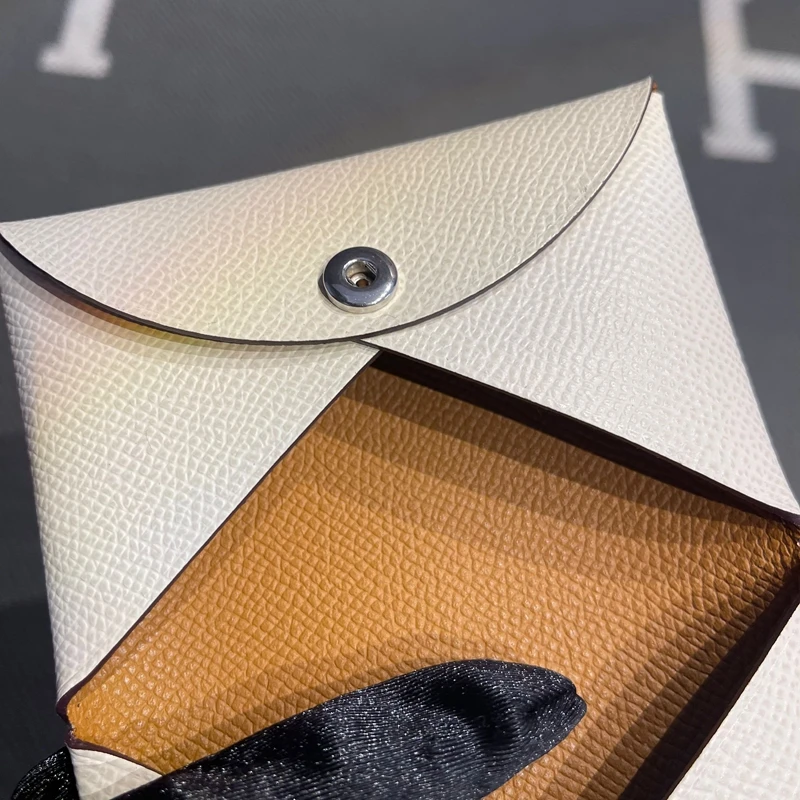 Leather Key Holder Coin Purse Document Bag Milk Tea White Splice Sesame Color Practical Cowhide Leather Wallet for Men And Women