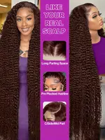 Chocolate Brown Deep Wave Frontal Wig Colored #4 Deep Curly Lace Front Human Hair Wigs Remy 13x4 HD Lace Frontal Wigs For Women 4