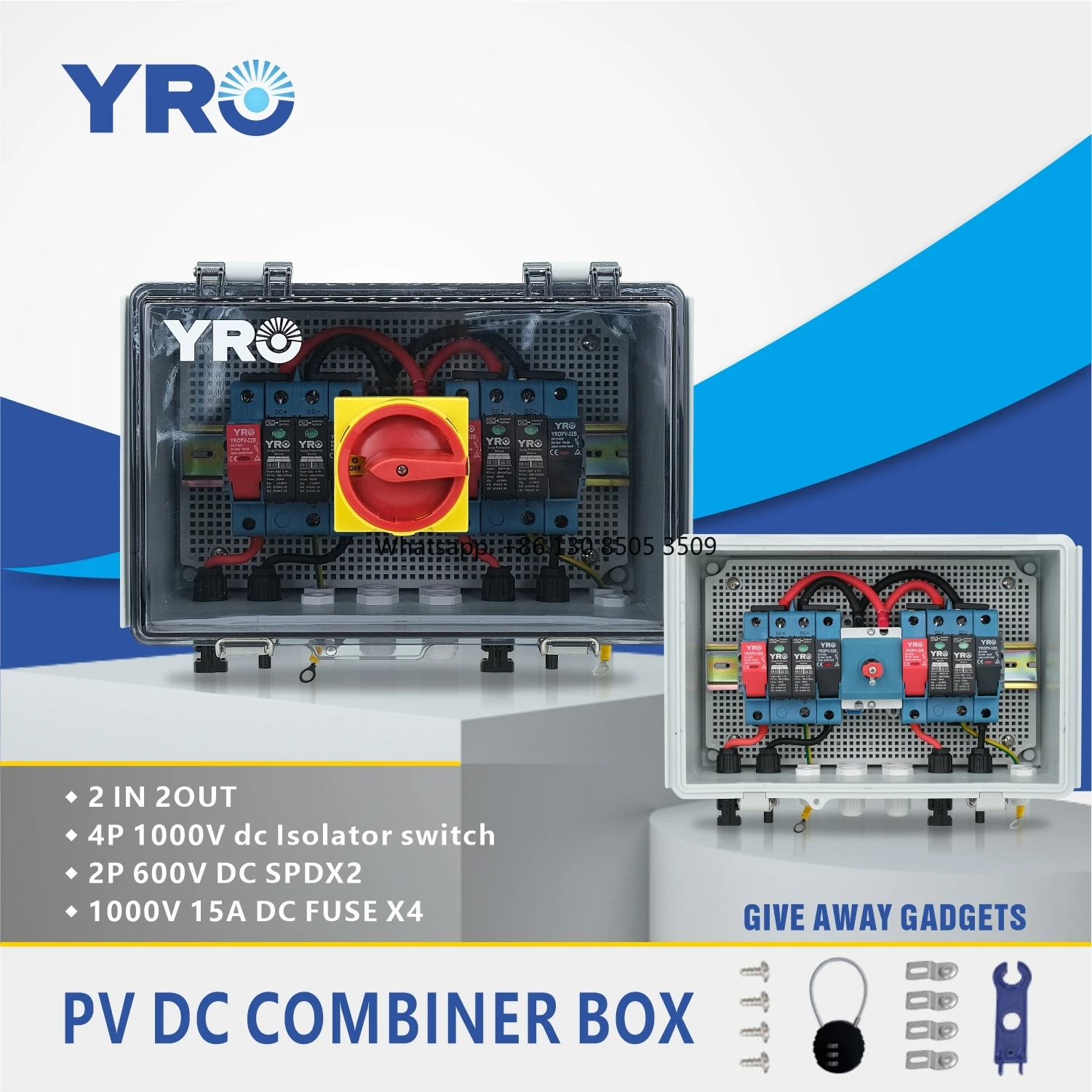 Pv Strings Dc Combiner Box 2 Input 2 Output 1000V with DC Isolator Switch Hot Sale for Solar Pv Safety