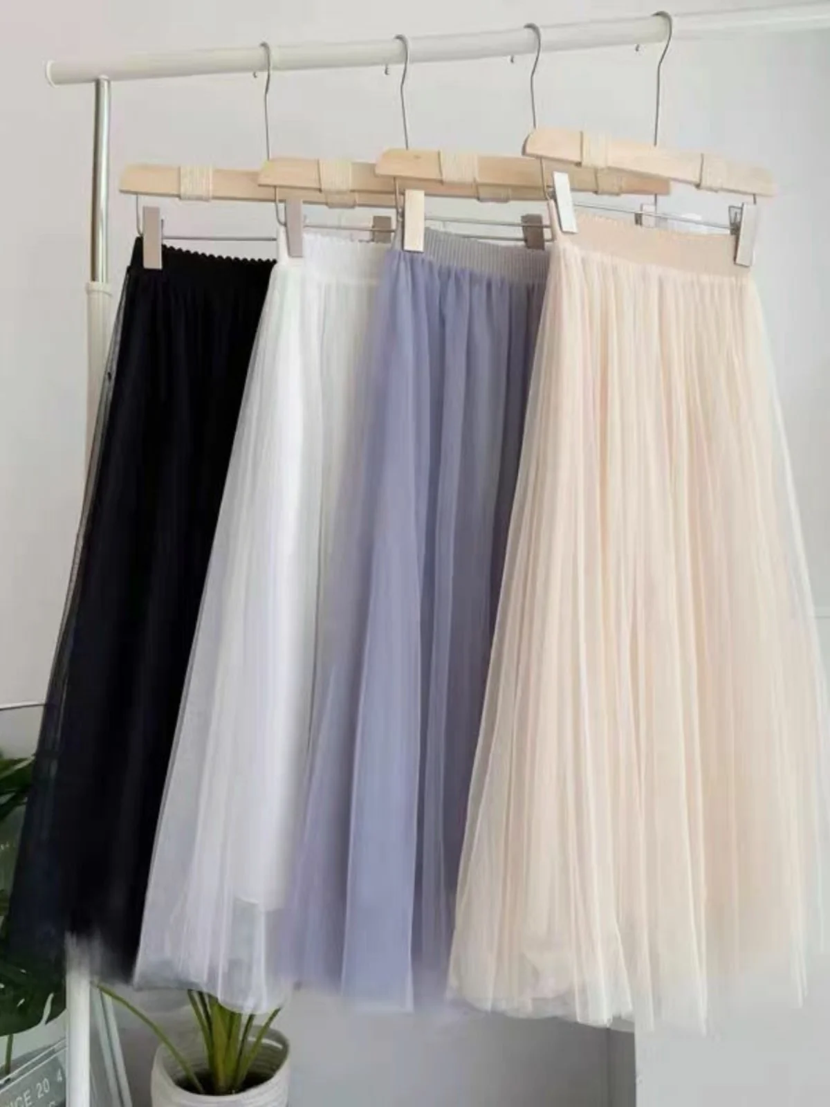 

Ele Midi Tulle Skirt Women's Flowing A-Line Slimming Long Skirt Summer New High Waist Pleated Simple Daily Wear