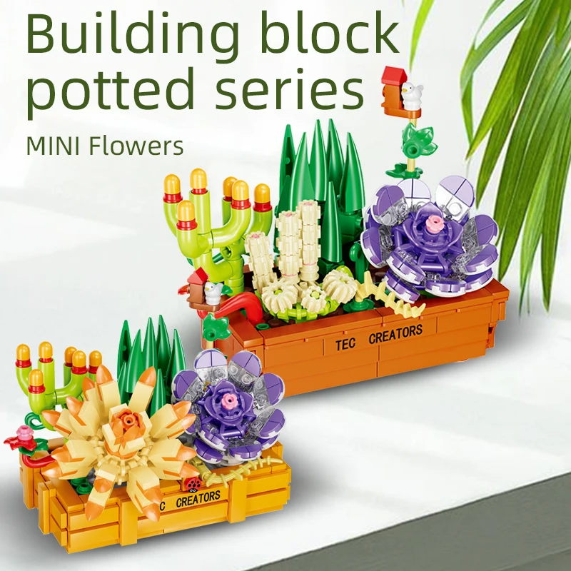 326PCS Moc Block Flower Succulents Potted Building Blocks FIT For Romantic Kit Assembly Bricks For Kids Girls Toys Gifts