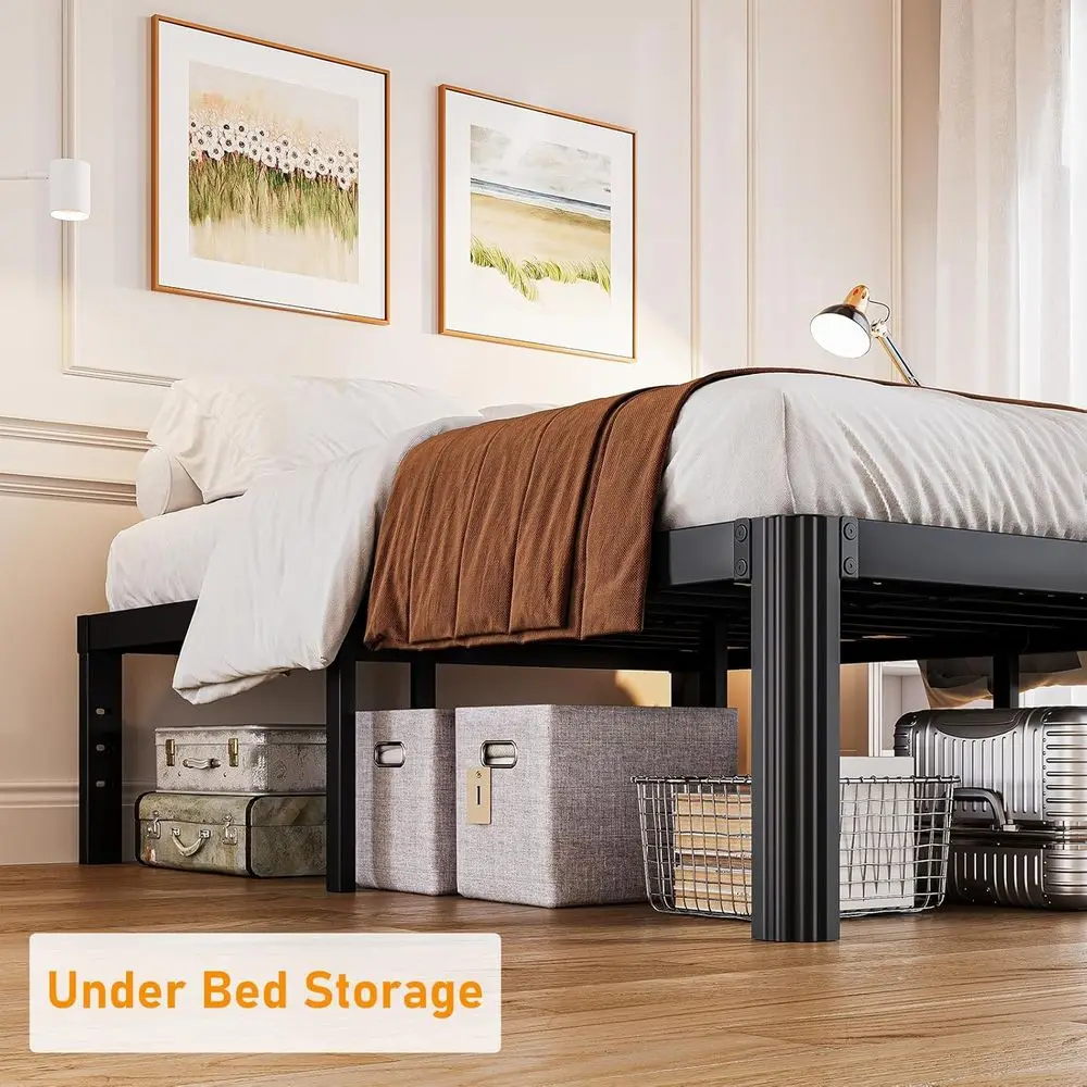 Cama Askeld e Cama Queen Size, Cama de Plataforma de Metal de 14 Polegadas de Altura com Pés Redondos, Não Necessita de Box Spring, Base de Cama Resistente e Silenciosa, Fácil