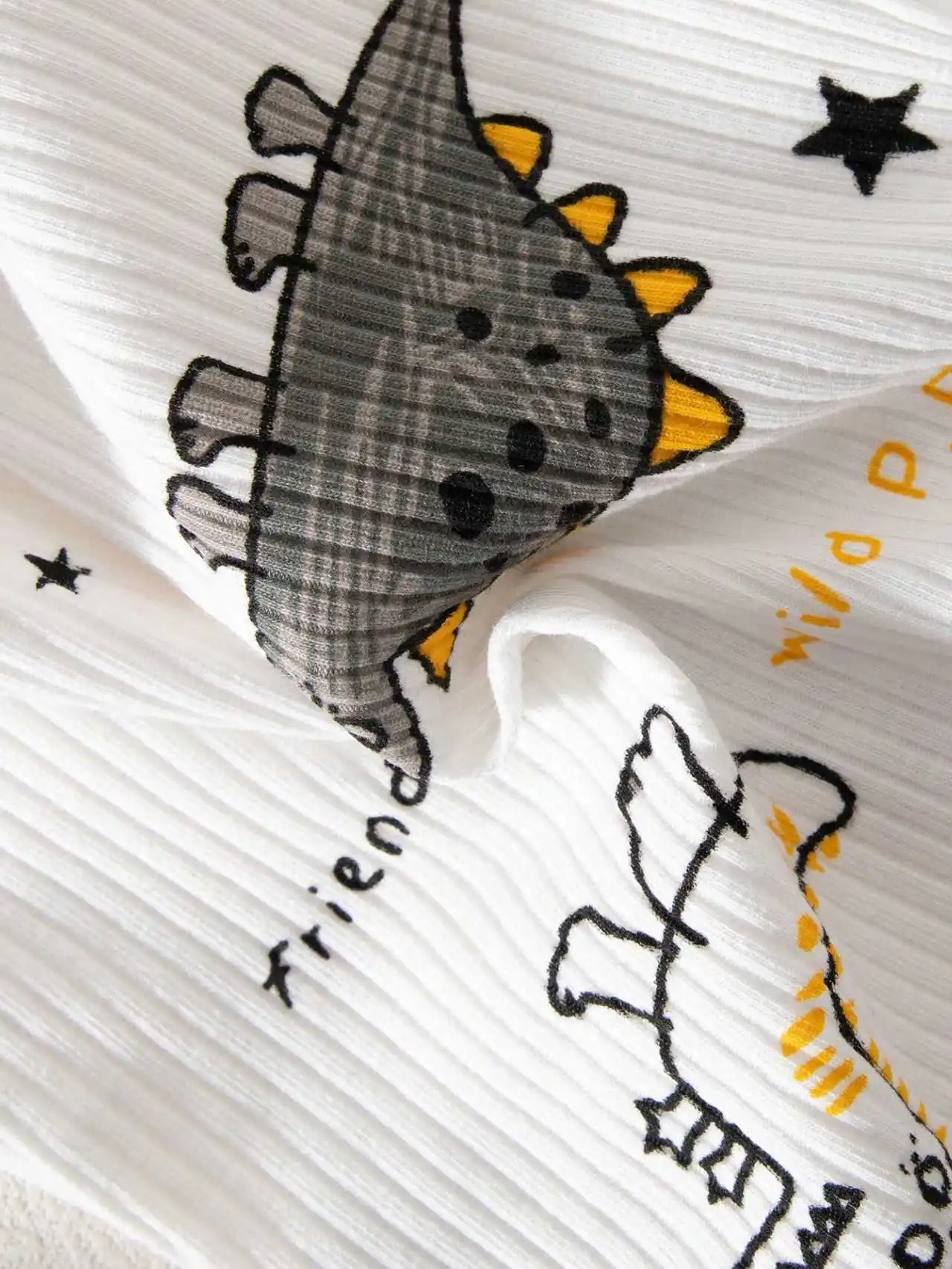 Zweiteiliges Set für Neugeborene, weißes, langärmliges Hemd mit Cartoon-Dinosauriermuster und grüner Hose, lässig, modisch – Detail 7