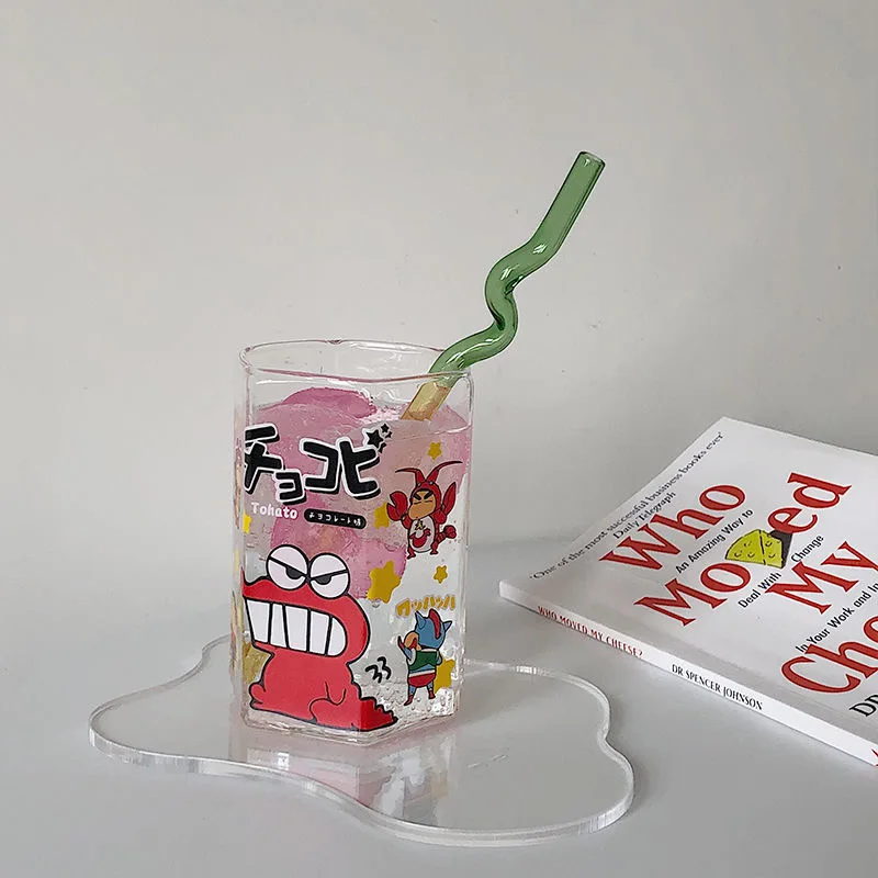 Cartoon Crayon Shin-Chan Coccodrillo Tazza Esagonale in Vetro Cola Tazza in Vetro Resistente al Calore Tazza di Succo di Latte Ragazze Regali