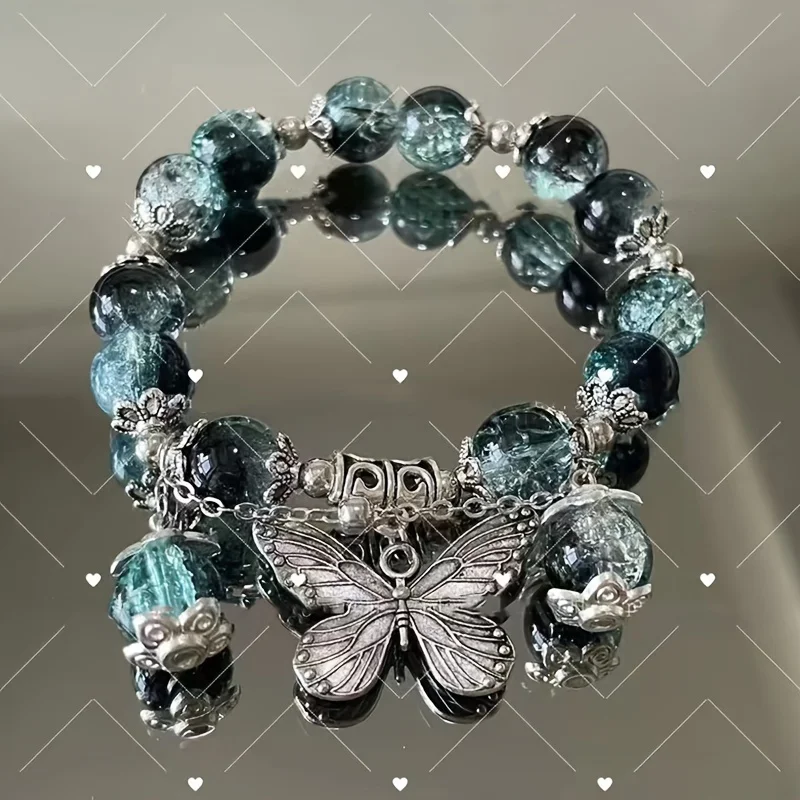 Luxury Galaxy Planet Bracelet For Women Popcorn Crystal Opal Beads Butterfly Feather Pendant Bracelet Harajuku Jewelry Gifts