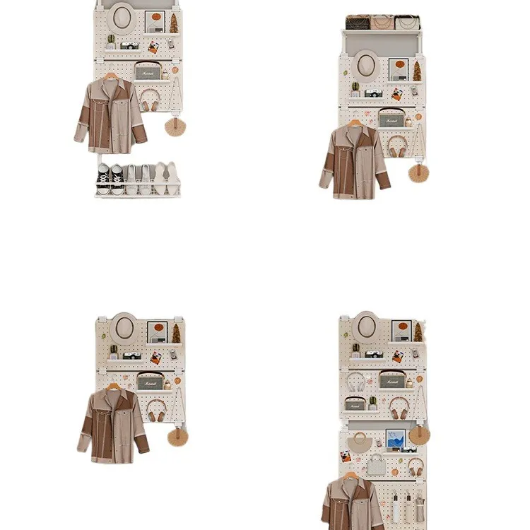 

Coat rack, hole board at the back of the door, shoe rack, integrated hanger, hanger at the entrance