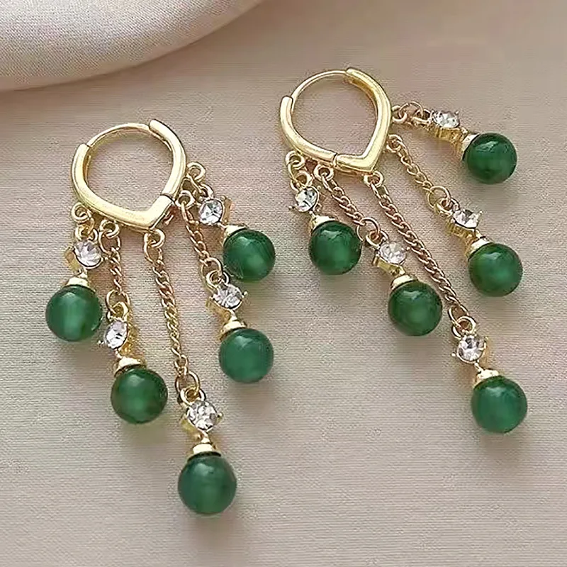 

Bilincolor Korean Style Green Beads Tassel Earrings for Christmas Gift