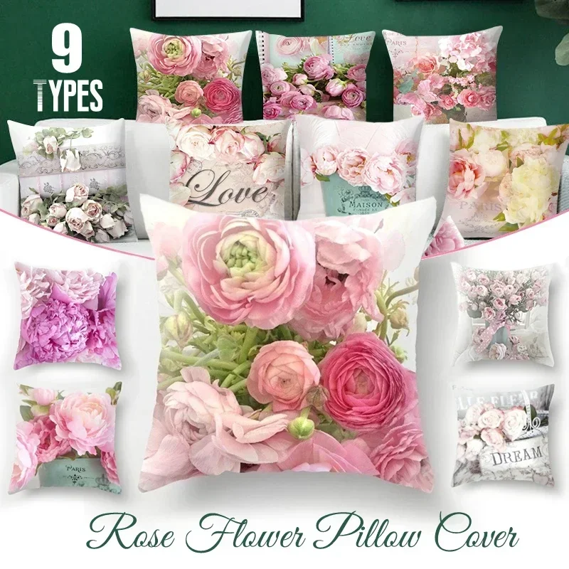 Realism Rose Flower Series Printed Single Side Polyester Pillow Cover Car Cushion Cover Sofa Living Room Bedroom Pillow Cover